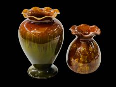 Two Linthorpe Pottery vases, shape numbers 1619 and 2607.