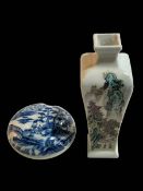Chinese blue and white lidded bowl, 10cm diameter, and mountain scene vase (2).