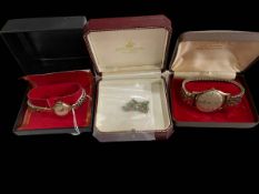 Gents Bertina gold wristwatch, ladies gold watch, and 9 carat gold turquoise bracelet (3).