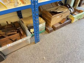 Collection of vintage planes, tool box, etc.