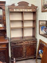 Shabby chic open topped cabinet bookcase, 214cm by 104.5cm by 37cm.