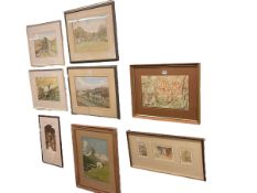 Collection of five framed landscape watercolours, John Degnan, three prints framed as one,
