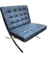 Barcelona style chair in black buttoned leather.