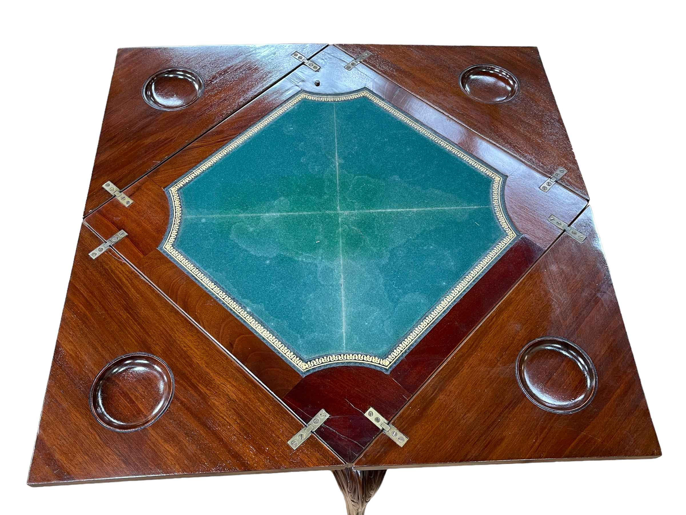 Late Victorian/Edwardian mahogany envelope card table having frieze drawer and on carved cabriole - Image 2 of 2