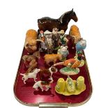 Tray of Beswick including Shire Horse, lady and gentleman Pigs, Fishermen Otter, Hiker Badger,