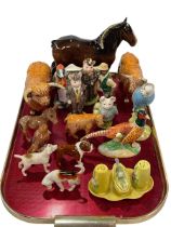 Tray of Beswick including Shire Horse, lady and gentleman Pigs, Fishermen Otter, Hiker Badger,
