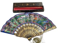 19th Century Chinese Canton Mandarin fan, painted with one hundred faces,