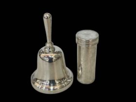 Silver table bell, Birmingham 1913, and silver cased shaving brush, circa 1916 (2).