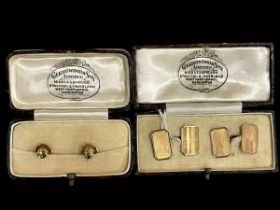 Boxed pair of 9 carat gold engine-turned cufflinks and two 9 carat gold collar studs.