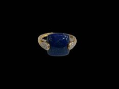 Lupis Lazuli and tiny diamond 9 carat gold ring, size V.