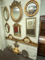 Collection of ten various gilt framed mirrors,