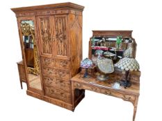 Victorian aesthetic walnut bramble and mahogany and satinwood banded combination mirror door