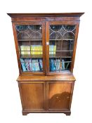 19th Century mahogany four door cabinet bookcase, 201cm by 113cm by 49.5cm.