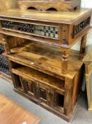 Indian style hardwood and pierced metal decorated two door sideboard, entertainment unit,