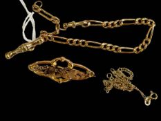 Edwardian 9 carat gold brooch and two 9 carat gold bracelets (3).