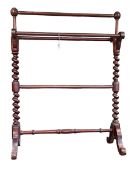 Victorian mahogany four bar towel stand with twist supports, 88cm by 68cm.