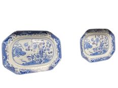 Pair of early blue and white Spode meat plates, 44cm by 32cm.
