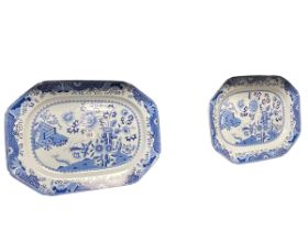 Pair of early blue and white Spode meat plates, 44cm by 32cm.