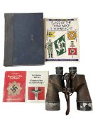 WWII US Military binoculars, aeronautics 1942 year book and Third Reich collectors books.