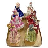 Seven Royal Doulton lady figures including Springtime and Rose.