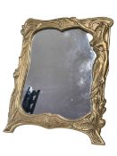 Art Nouveau style brass easel mirror.