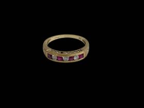 Ruby and cubic zirconia 9 carat gold 'I Love You' ring, size Q.