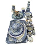 Collection of early blue and white porcelain, Copeland Spode, Delft, etc.