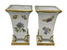 Pair Herend porcelain vases decorated with butterflies and flowers, 17cm.