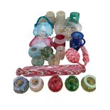 Collection of coloured glass including rolling pin, pipe, etc.