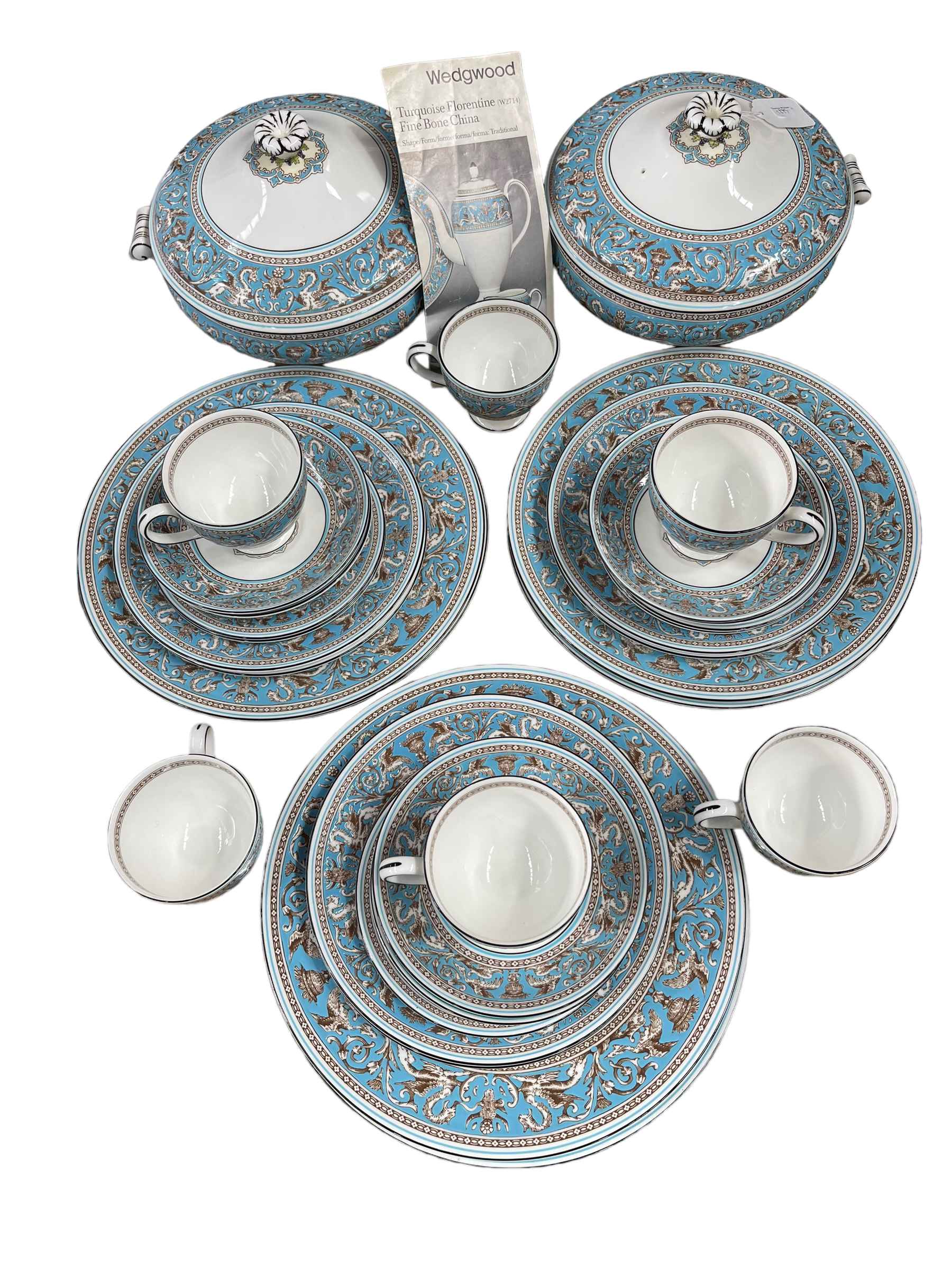 Wedgwood Florentine 32 piece dinner and tea service including tureen and six place setting.