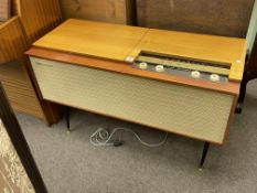 Vintage Stella Stereophonic Radiogram with Garrard turntable, 63cm by 102cm by 42cm.
