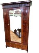 Late 19th/early 20th Century mahogany mirror door wardrobe with base drawer, 217cm by 133cm by 62cm.
