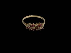 Ruby and diamond 9 carat gold ring, size T.