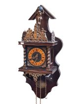 Mahogany and brass decorated double weight wall clock.