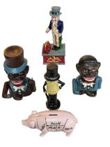 Five novelty money boxes.