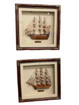 HMS Victory and Mayflower, pair framed half hull models, 53cm by 53.5cm.