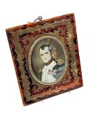 Miniature of Napoleon in boullé type frame, 14cm by 12cm.