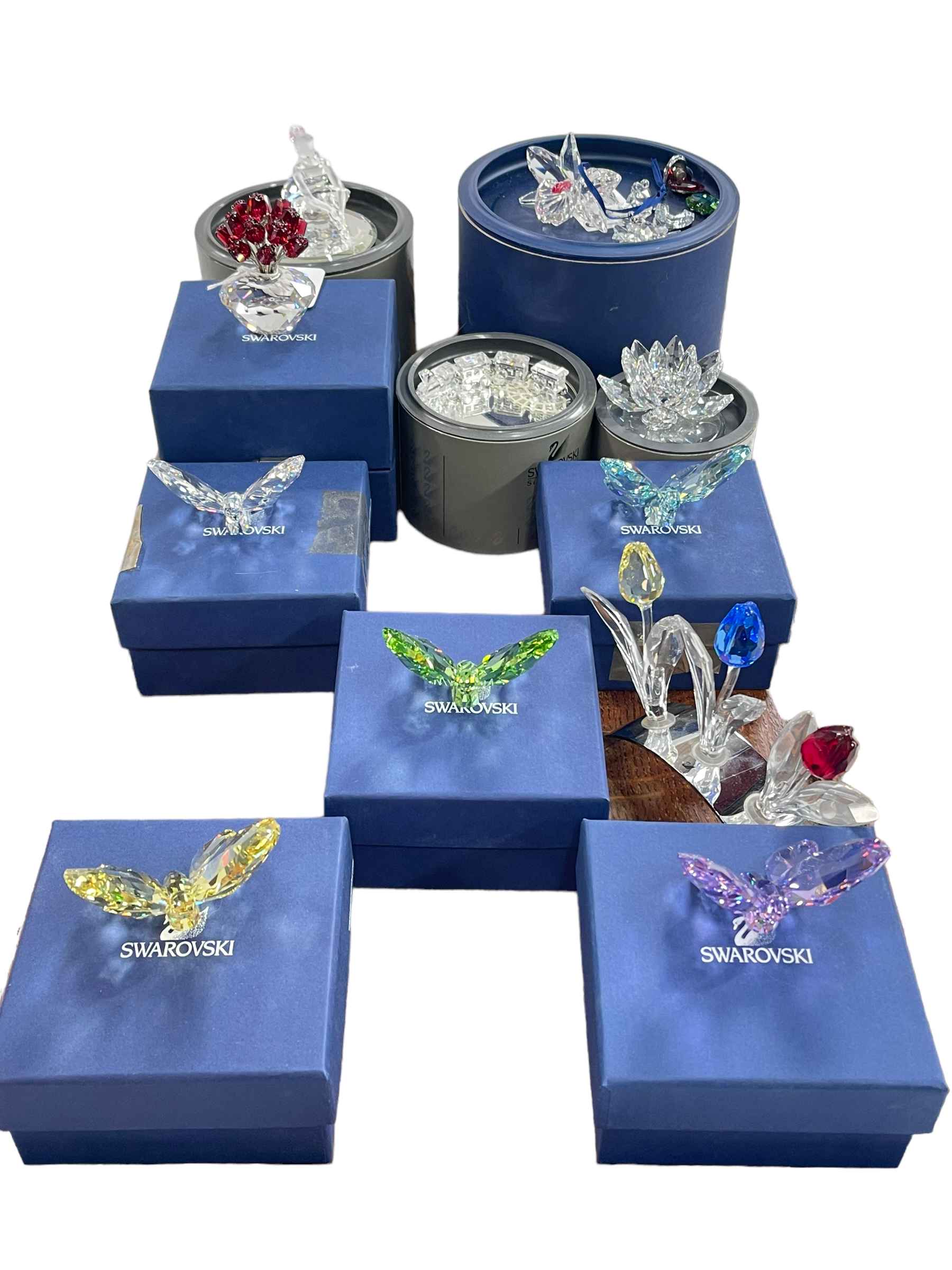 Swarovski butterflies, ballerina, flowers, etc.