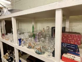 Collection of glass including oil lamps, ships in bottles, cranberry, etc.