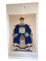 Chinese hand painted ancestor scroll wall hanging, image 93cm by 66cm.