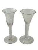 18th Century cotton twist wine glass with vine etched bowl, 15cm, and another cotton stem glass (2).