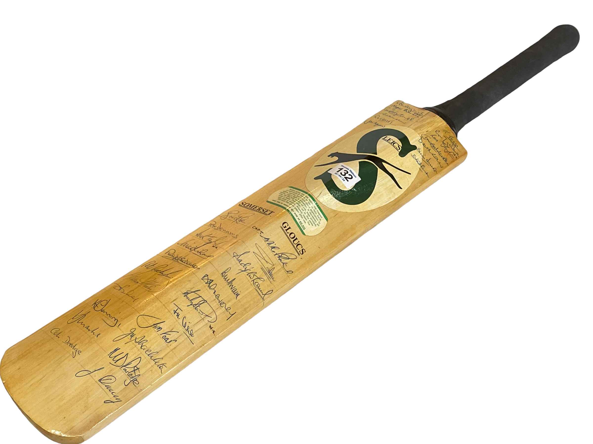 Signed cricket bat including England, Somerset, Leics and Gloucestershire teams. - Image 2 of 2
