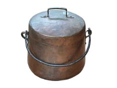 Beaten copper lidded bucket, 42cm high.