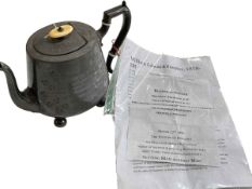 Victorian Britannia metal teapot, Buckshot Foster story attached.