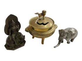 Bronze figure, censor and elephant (3).