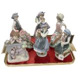Collection of six Lladro figures including A Perfect Day, Dutch Girl and Barrel of Blossom.