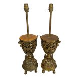 Pair of ornate gilt metal table lamps with dragon decoration, 56cm.