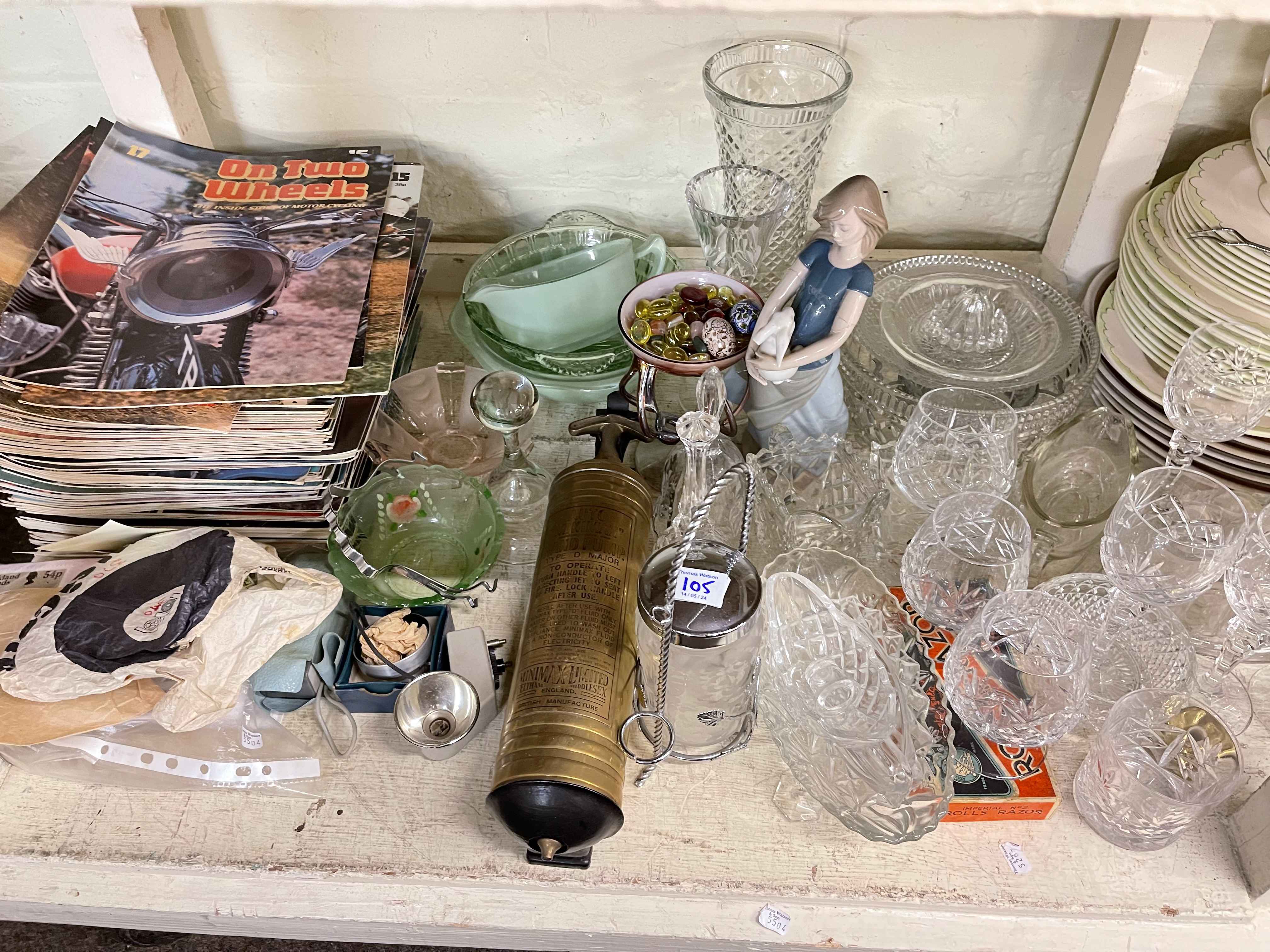 Brass jam pan and assorted brass, collectors cabinet, china, glass, collectors plates, etc. - Image 6 of 6