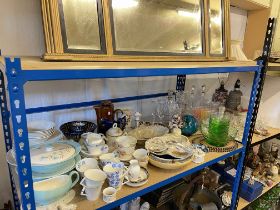 Collection of decorative porcelain, glass, part tea wares, soda siphon, etc.