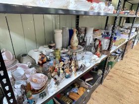 Large collection of crystal and other glass, various china, kitchen scales, three stoneware bottles,